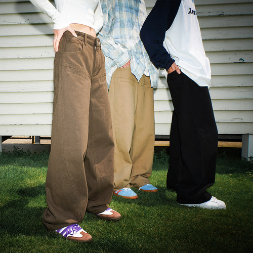 lemanism卡其色棕色裤子男春秋情侣款长裤直筒cleanfit工装休闲裤 - 图0