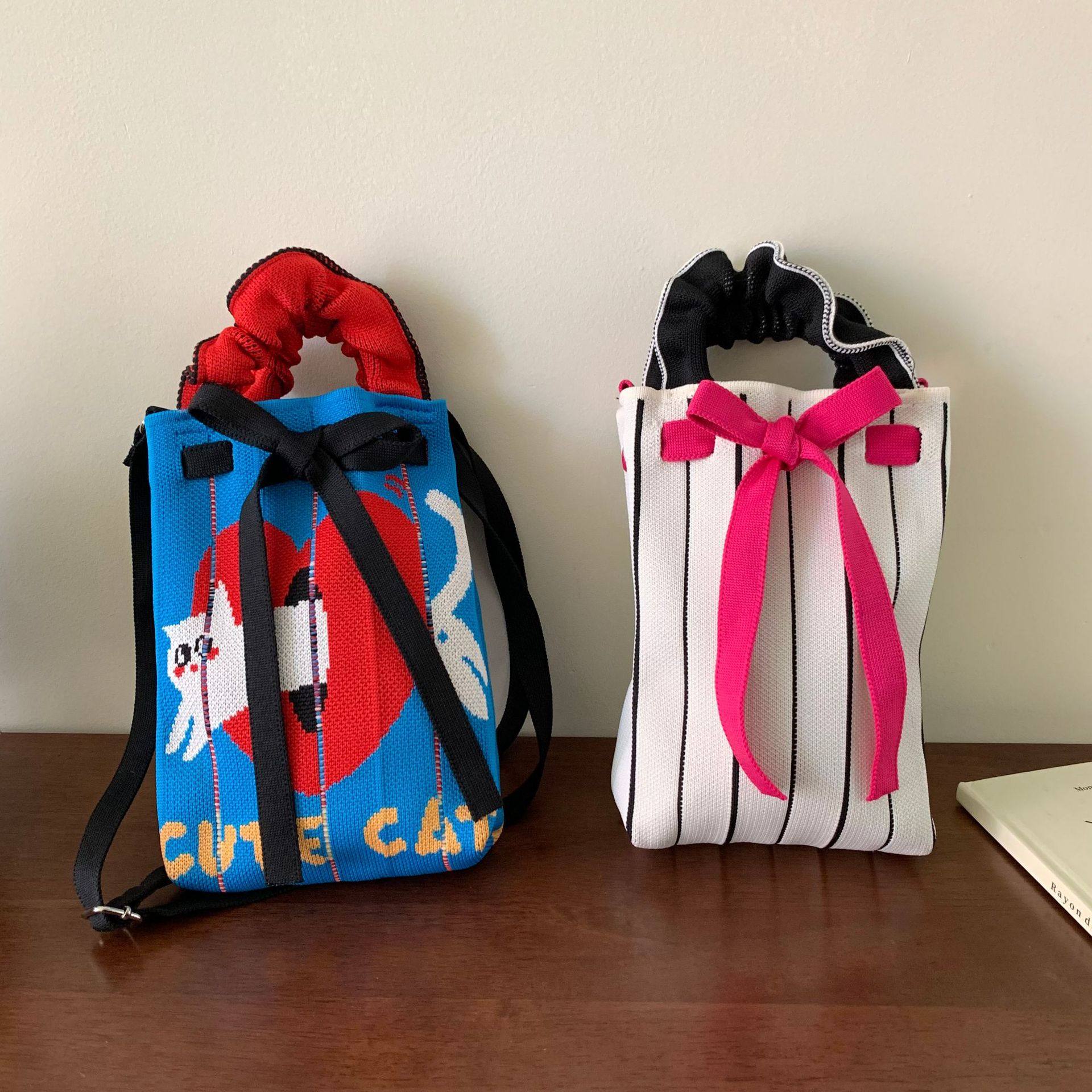 可爱猫咪针织包手提袋毛线编织包可爱猫咪手机包遛娃包小孩包钥匙,淘宝优惠券,粉丝福利购,淘宝优惠卷