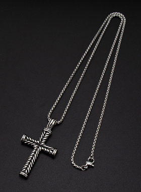 欧美复古十字架项链男女毛衣链