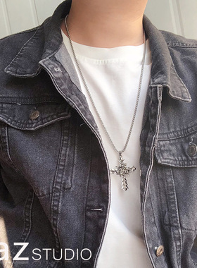 十字架玫瑰项链男潮蹦迪女毛衣链