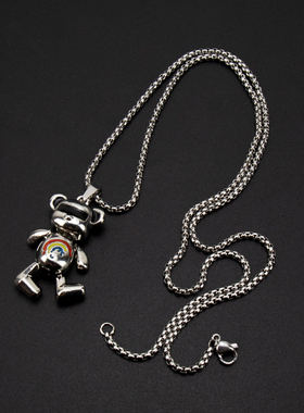 嘻哈彩虹小熊项链男女百搭毛衣链