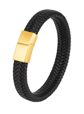 欧美流行男士宽手链牛皮编织复古