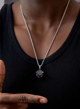 潮流合伙人幸运笑脸骰子钛钢项链男潮男个性男女嘻哈情侣项链ins