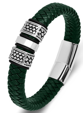 2025蛇年平安扣转运红绳男款皮质编织手链本命年化解护身红色手绳