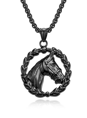 小众帅气幸运橄榄枝马头项链原创嘻哈街头潮男女镂空钛钢吊坠配饰