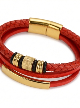 本命年转运珠红绳男士手链高级感痞帅轻奢马年编织皮绳送男友礼物