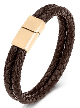 男士帅气高颜值红色双层缠绕皮绳编织手绳小众气质本命年手环潮人