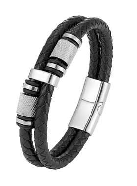 黑色真皮编织手绳男士复古皮绳双层手链高级感手环男生饰品礼物潮