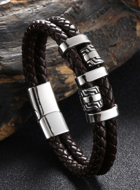 马年新款荆棘双层红色皮绳手链男本命年转运平安绳情侣高级感百搭