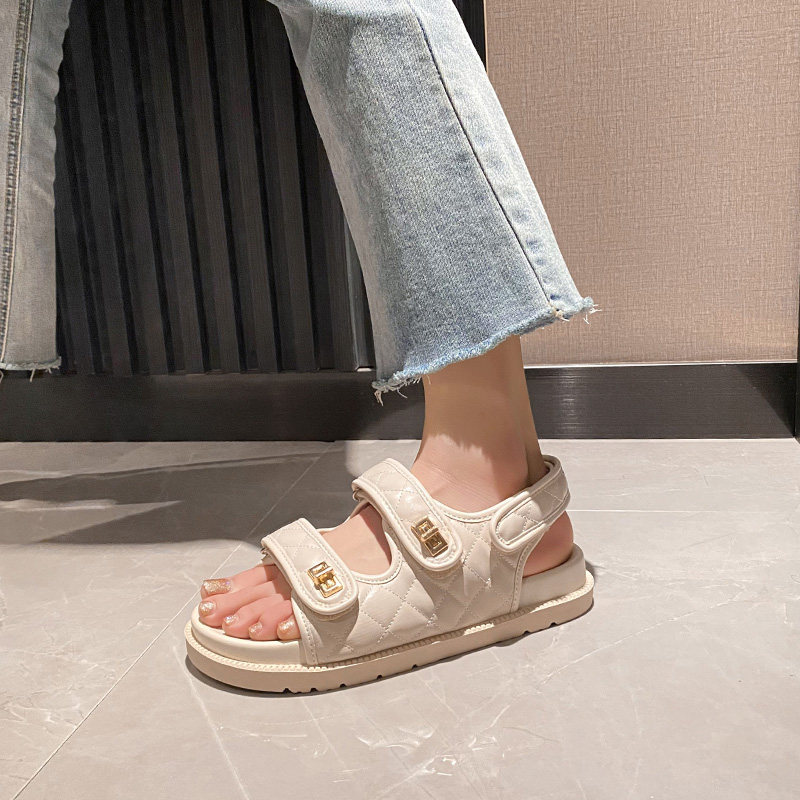 小香风魔术贴凉鞋女夏季2025年新款百搭厚底罗马鞋大码女鞋41到43 - 图1