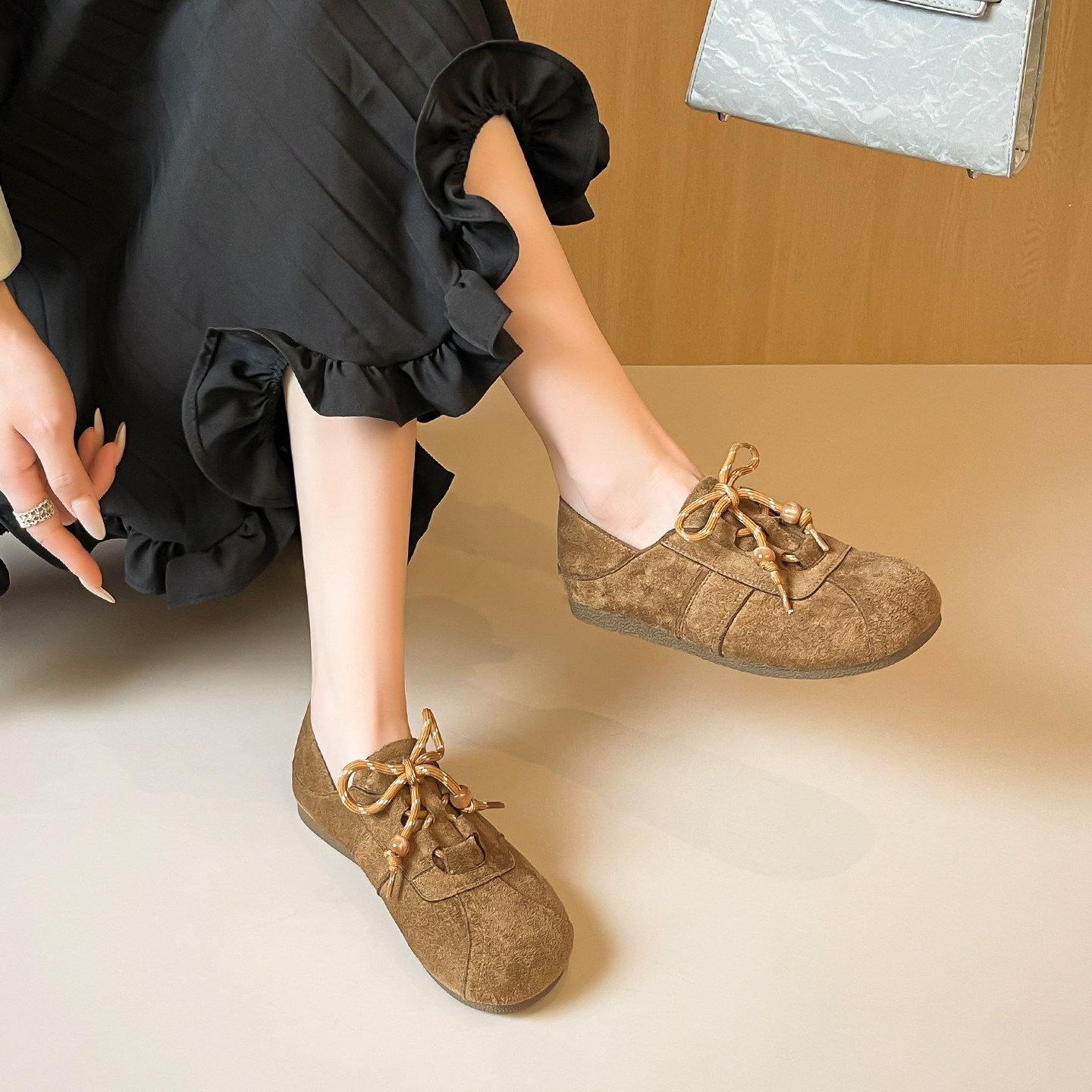 真皮~复古系带德训勃肯鞋女2025秋季新款平底孕妇豆豆鞋大码女鞋,淘宝优惠券,粉丝福利购,淘宝优惠卷