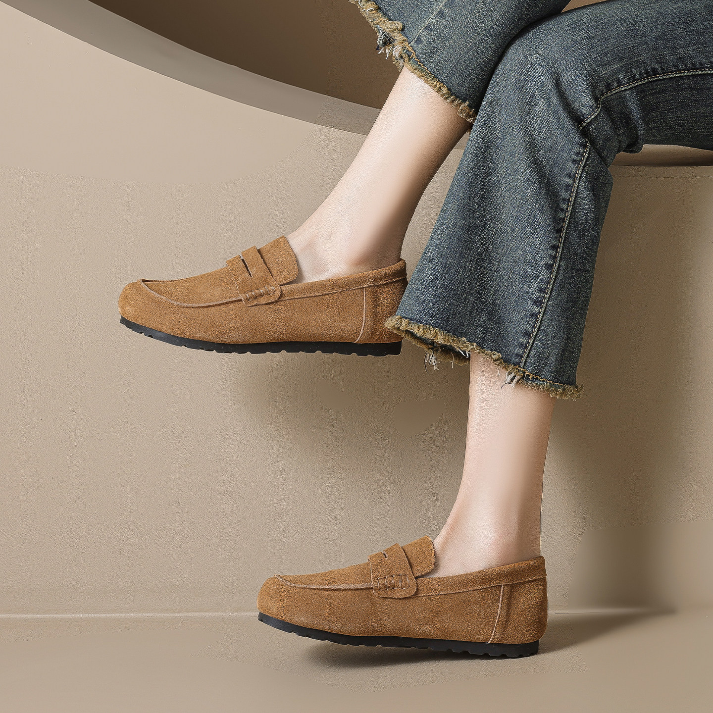 真皮~全包超火勃肯鞋女秋冬一脚蹬平底单鞋老钱风乐福鞋大码女鞋,淘宝优惠券,粉丝福利购,淘宝优惠卷