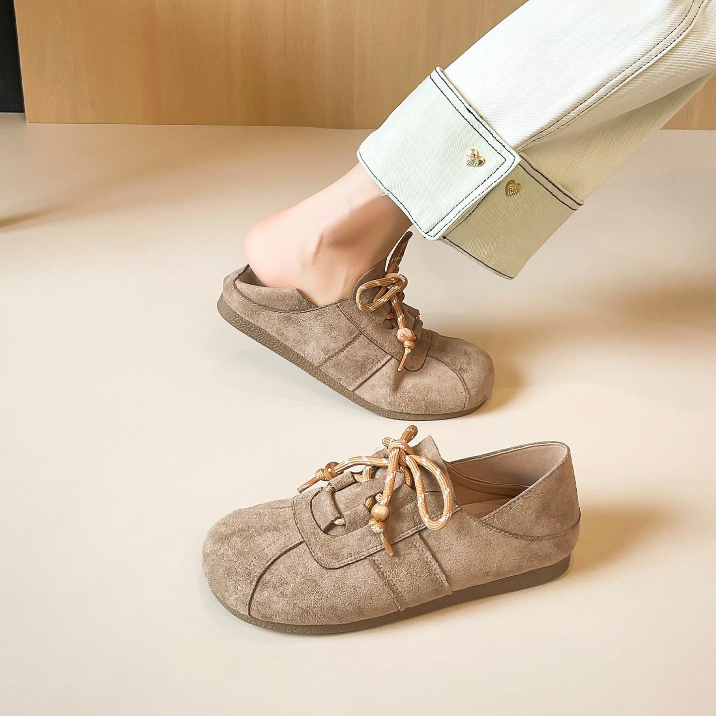 真皮~复古系带德训勃肯鞋女2025秋季新款平底孕妇豆豆鞋大码女鞋,淘宝优惠券,粉丝福利购,淘宝优惠卷