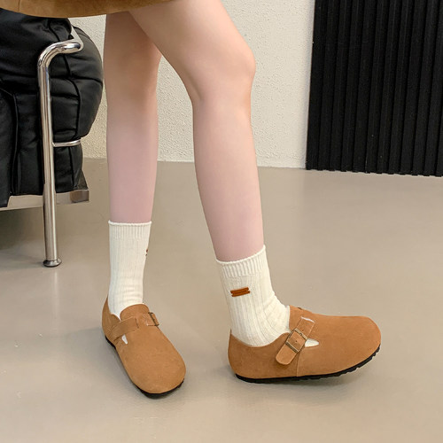 米霏~真皮加绒勃肯鞋女冬超火全包棉鞋毛毛雪地靴大码女鞋41到43 - 图2