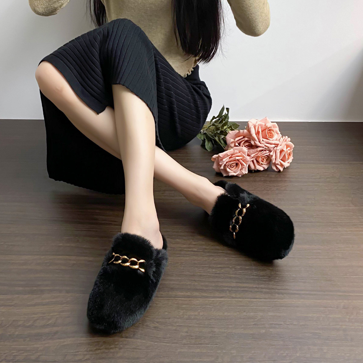 毛毛拖鞋女外穿高级感2025秋冬新款貂毛包头半拖大码棉拖鞋41到43,淘宝优惠券,粉丝福利购,淘宝优惠卷