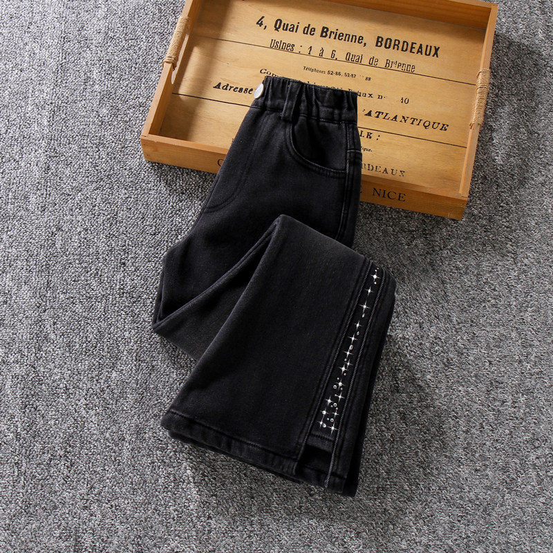 微喇叭女童裤子秋冬2025新款儿童洋气时髦中大童网红加绒软牛仔裤,淘宝优惠券,粉丝福利购,淘宝优惠卷