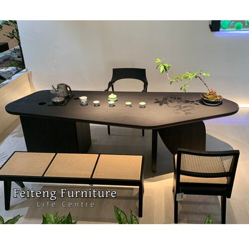 意式极简实木茶桌设计师款轻奢茶台高级感创意异形办公茶桌泡茶台 - 图3