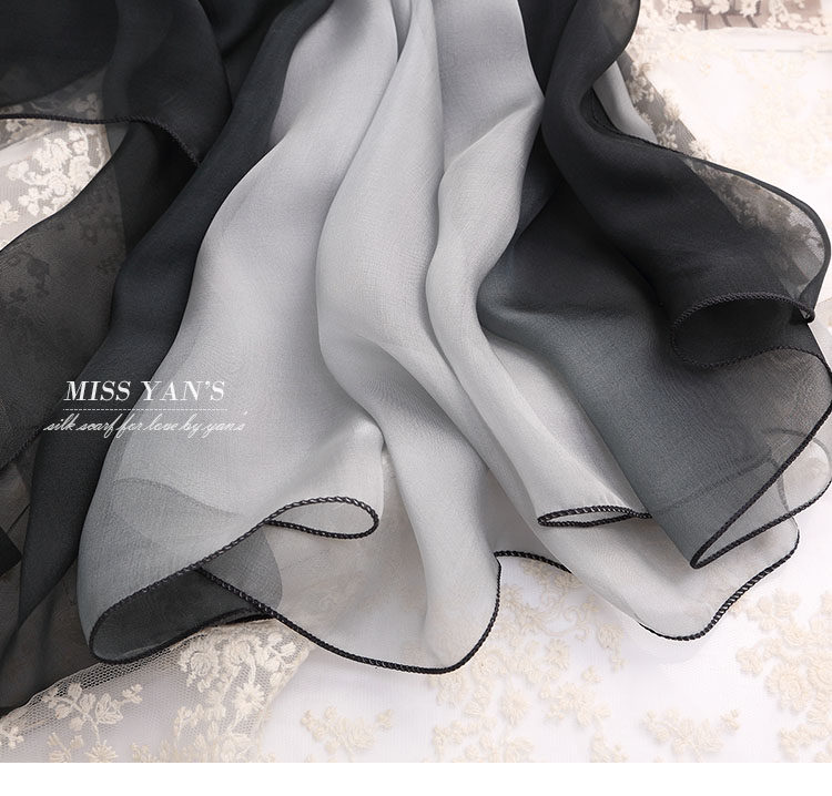 黑灰渐变色真丝丝巾女桑蚕丝丝绸围巾披肩长款夏春秋冬季杭州百搭