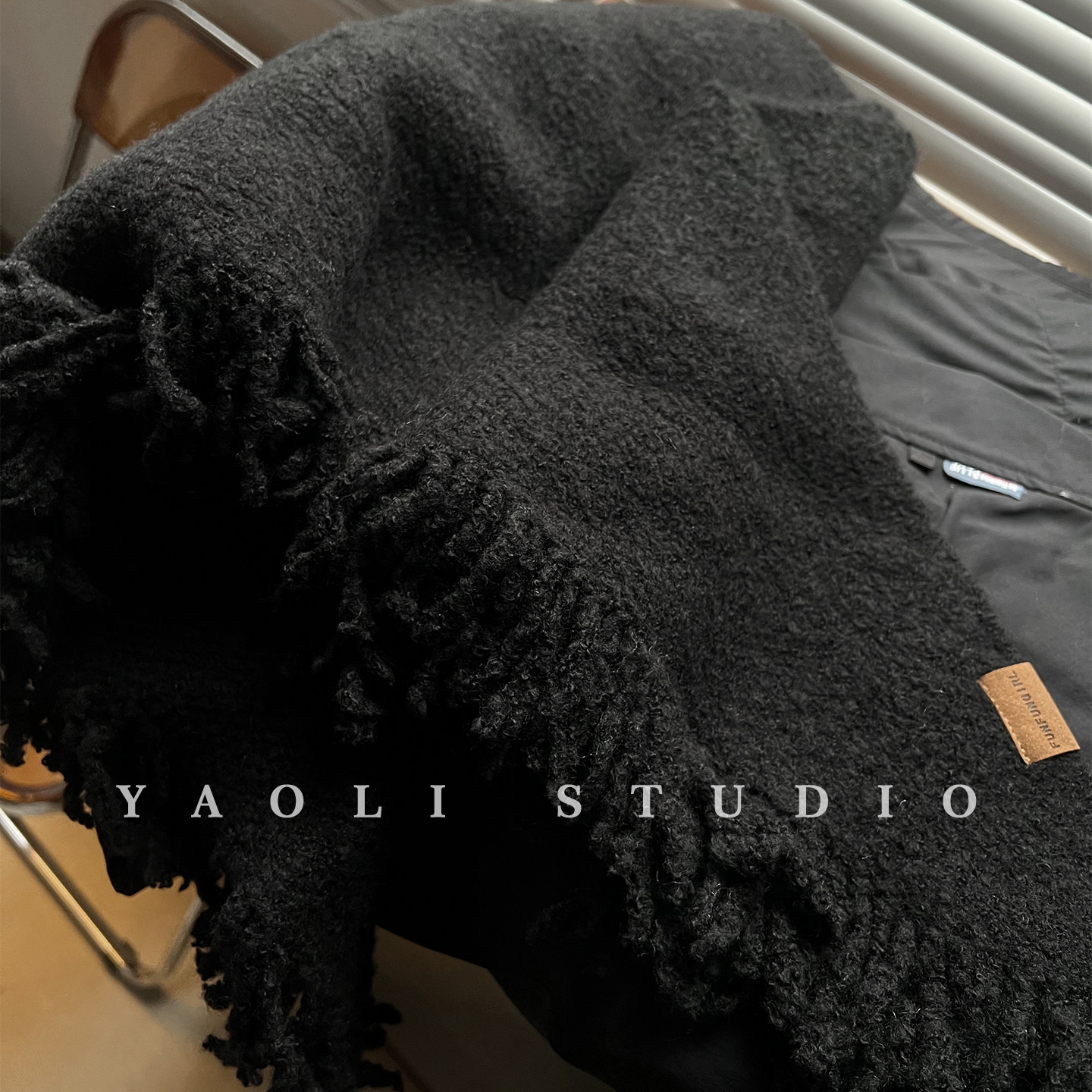 YAOLI午夜黑～含羊毛流苏三角巾形围巾女秋冬保暖防寒披肩围脖韩,淘宝优惠券,粉丝福利购,淘宝优惠卷