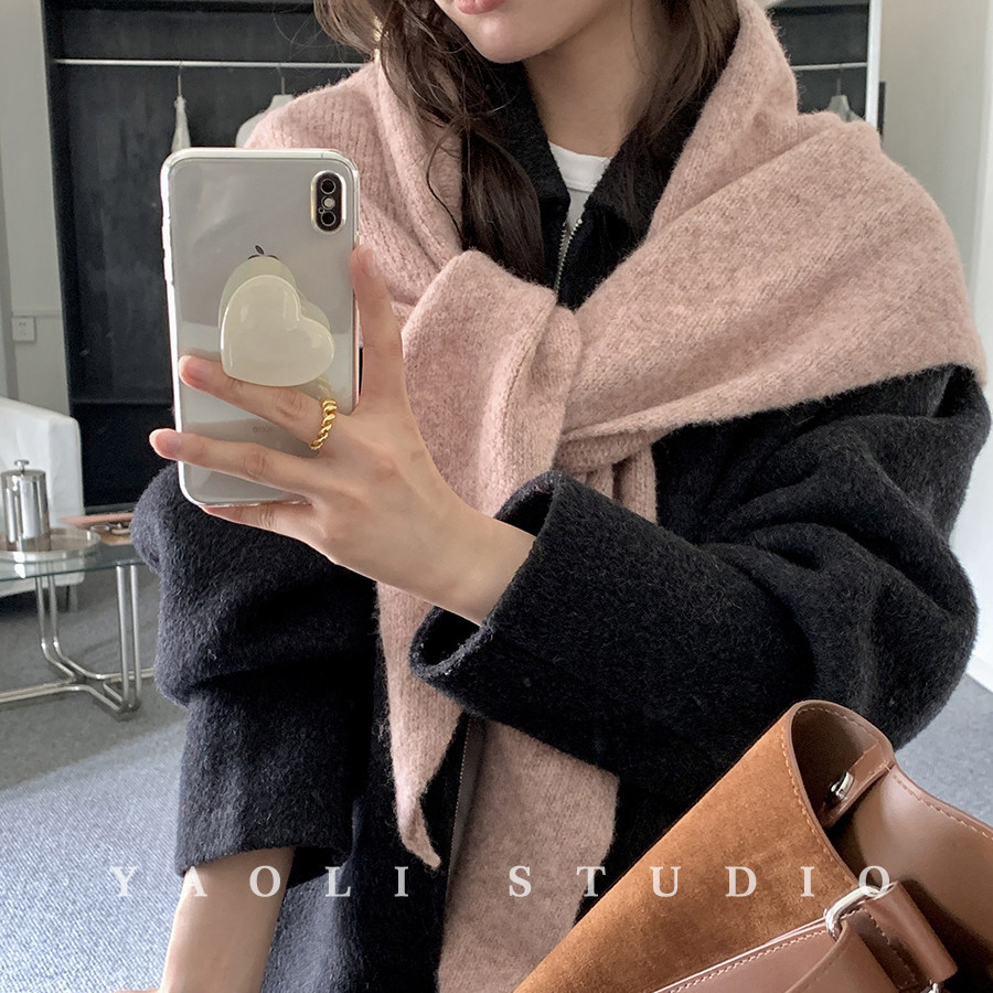 YAOLI韩系软糯大披肩三角巾形围脖女秋冬氛围感保暖防寒披肩围巾