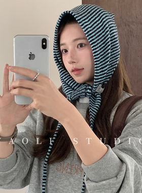 YAOLI韩系复古条纹小披肩三角巾形围脖女2026秋冬保暖搭配屁帘潮