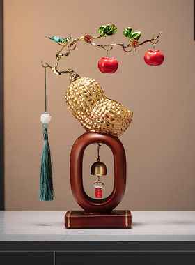 新中式好事花生摆件柿柿如意招财猫客厅玄关酒柜装饰乔迁开业礼物