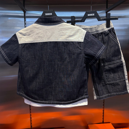 Levi's李维斯纯棉短袖衬衫26夏男童拼接软牛仔上衣外套LV2622429 - 图0