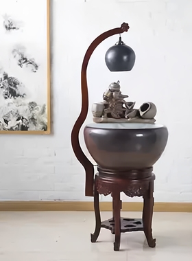 景德镇陶瓷高山流水金鱼缸循环过滤喷水金鱼缸落地金鱼盆客厅造景