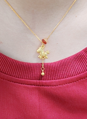 原创新年马上有钱古法摇摇木马吊坠项链女法式小众轻奢高级925银