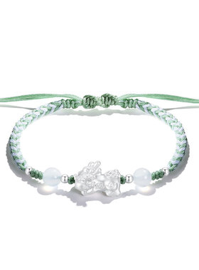 纯足银貔貅手绳一对情侣手串男古风玛瑙串珠手链编绳女礼物新中式