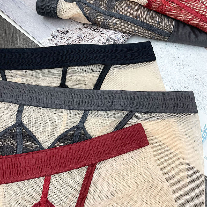 法式性感无痕内裤女纯欲蕾丝半透明网纱速干中腰三角短裤头,淘宝优惠券,粉丝福利购,淘宝优惠卷