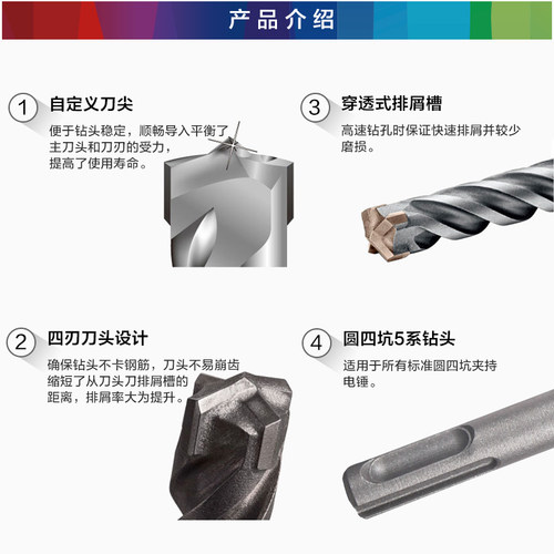 原装博世BOSCH四坑5系圆柄两坑两槽四坑电锤冲击钻头混凝土钻头-图0