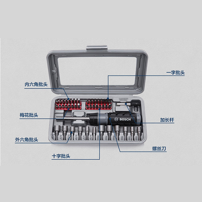 博世46件套棘轮内六角套筒十字进口螺丝刀起子机批头组合工具套装-图3