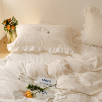 Princess Wind Autumn Winter Thickened Milk Suede Four Pieces of Teenage Girl Hearts Lotus Leaf Side Quilt Cover Warm Coral Suede Bedding