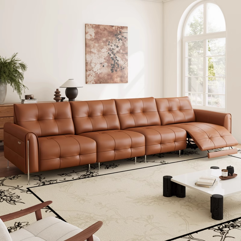 零重力靠墙电动多功能沙发太空头等舱伸缩棕色客厅直排真皮质沙发 - 图0