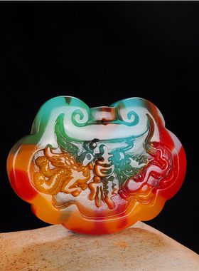 青峰玉业玉器和田玉彩玉龙凤玉佩金丝玉龙凤吉祥长命百岁玉锁玉坠