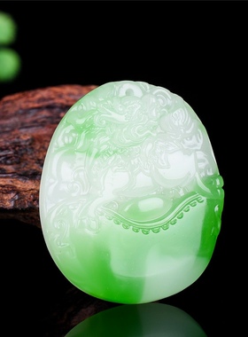 青峰玉业翡翠色和田玉貔貅吊坠男女情侣款新疆白绿玉石项链挂件玉