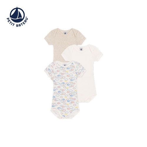 法国小帆船Petitbateau2024春夏新品婴幼儿短袖包屁衣3件装A09YL-图2