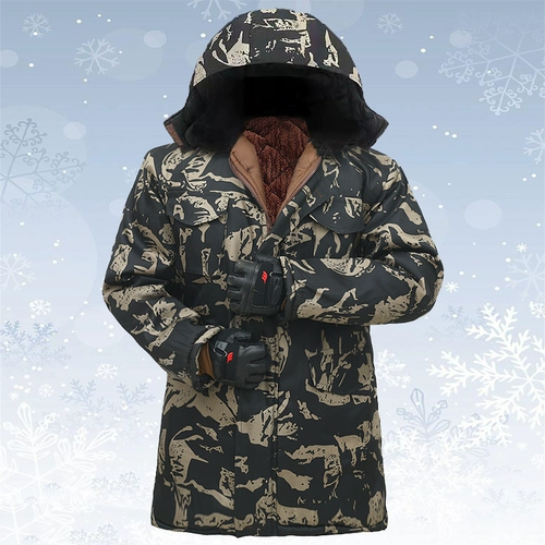 Зимнее длинное утепленное пальто для мальчиков, камуфляжная удерживающая тепло куртка, пуховик для работы