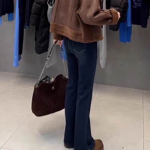 大码女裤2025春秋新款微喇牛仔裤胖妹妹高腰显瘦弹力修身喇叭裤子 - 图3