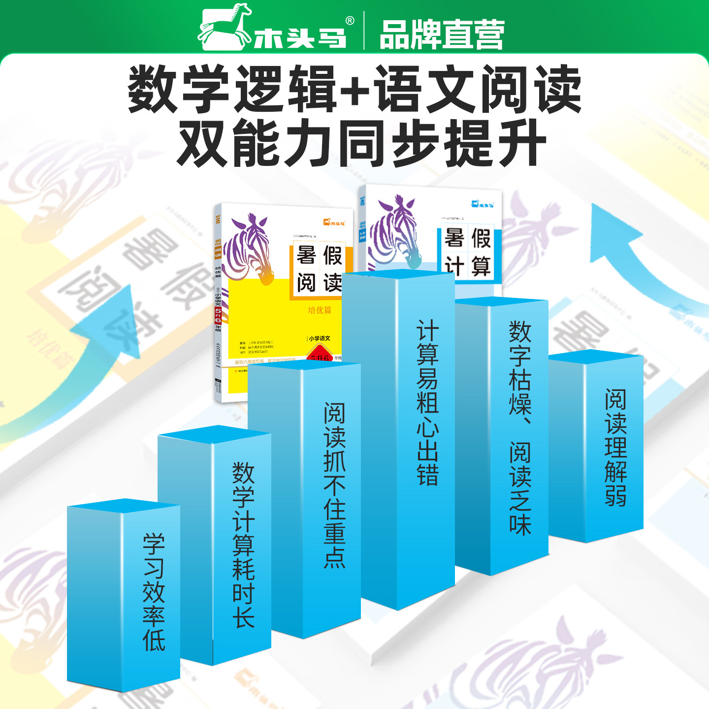 木头马2025版小学暑假语文阅读训练+小学暑假数学训练双通关强化训练暑假衔接提升预习阅读理解一升二升三升四升五升六通用版