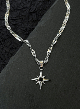 欧美波浪链黑蓝星芒吊坠钛钢项链男嘻哈小众设计不掉色高级感潮牌