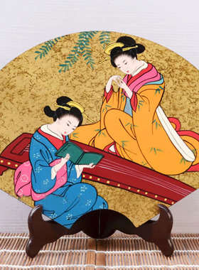 全手工传统日式风圆形台板漆画