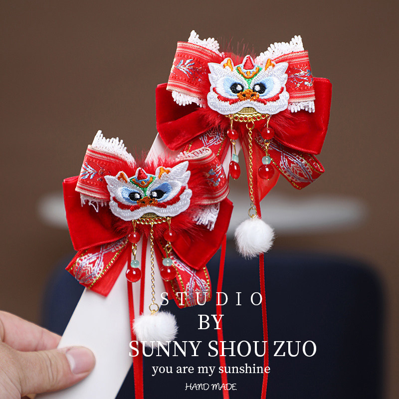 红色儿童古风发夹女孩蝴蝶结发卡宝宝古装汉服流苏头饰中国风新年,淘宝优惠券,粉丝福利购,淘宝优惠卷