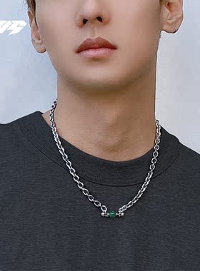 EBYG孔雀石串珠拼接设计男潮小众高级感嘻哈ins风链条钛钢卫衣链
