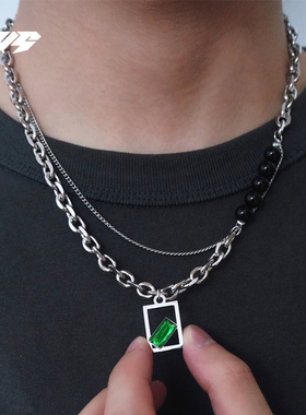 EBYG高级感双层拼接珍珠毛衣项链男小众嘻哈ins吊坠送男友礼物