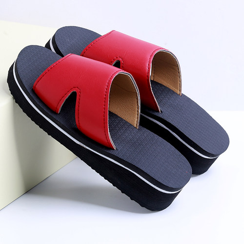 皮凉拖鞋浴室洗澡男女士泡沫橡胶防滑厚底室内外居家一字拖鞋增高 - 图0