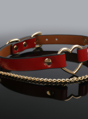 安哥拉铃铛皮革项圈爱心女高级红choker锁骨项圈狗狗puppy牵引绳