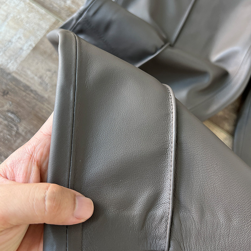 欧洲站2025秋冬新款小羊皮真皮高腰皮裤女长裤九分直筒裤皮裤子,淘宝优惠券,粉丝福利购,淘宝优惠卷