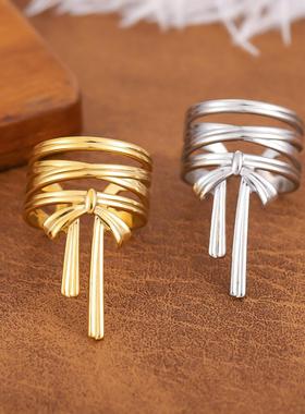 欧美简约镂空几何钛钢戒指